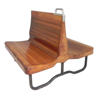 Double-Sided Teak Train Bench, 1930s For Sale