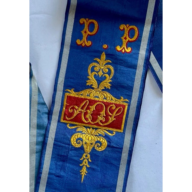 Antique Blue Jacquard Woven Silk Decorative Sash - For Sale In Monterey, CA - Image 6 of 7