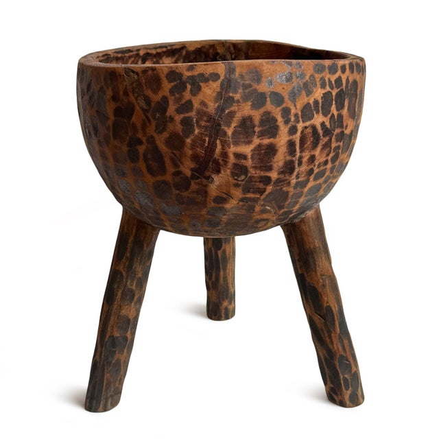 Late 20th Century Vintage Wood Carved Rustic Tribal Bowl on Legs For Sale - Image 5 of 7