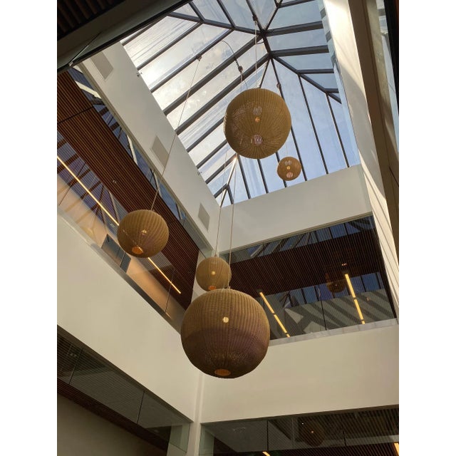 Faux Rattan Globe Pendant Light Medium For Sale In Los Angeles - Image 6 of 10