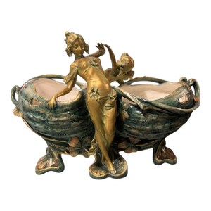 Ernest Wahliss Turn Vienna Austria Amphora Art Nouveau Figural Cherub & Maiden Center Bowl Vase