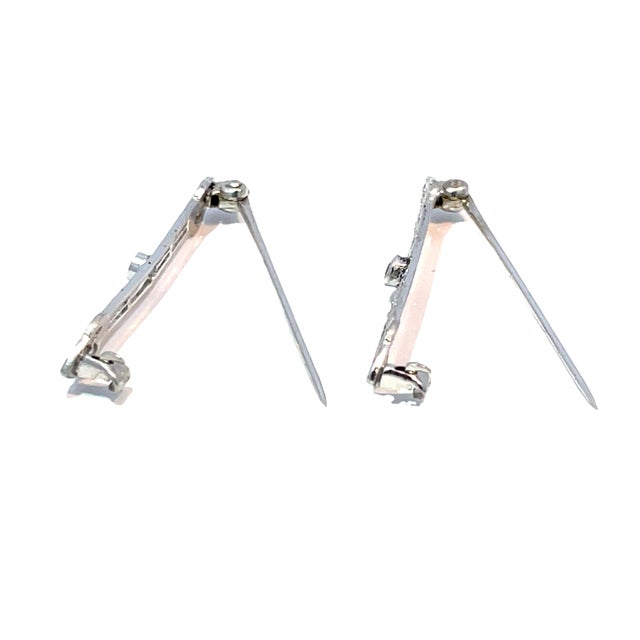 Vintage Solid Gold Bar Brooch Pair With Diamond & Sapphire Accents For Sale - Image 4 of 4