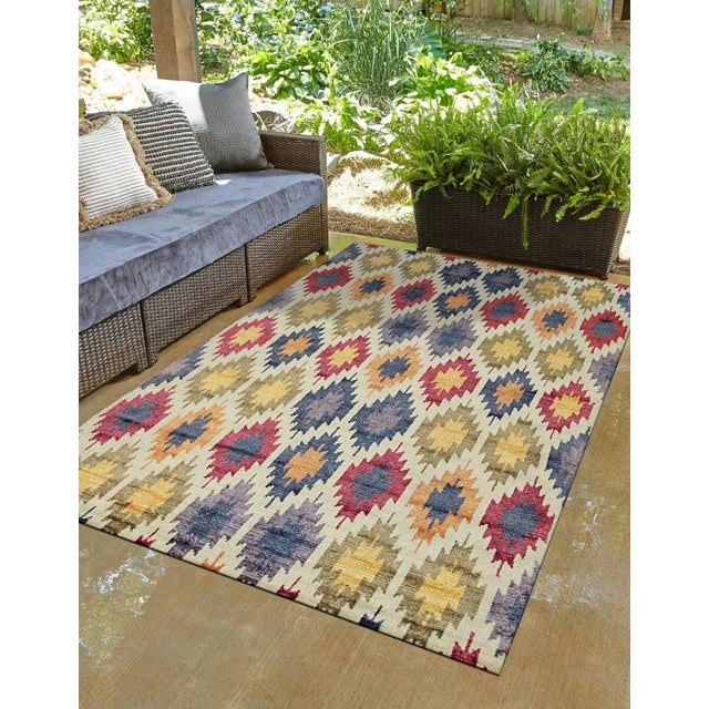 Textile 6x9 Multicolor Hand-Knotted Wool Bamboo Silk Stylized Floral Tribal Carpet Rug For Sale - Image 7 of 7