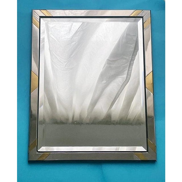 Contemporary Modernist Faceted Wall Mirror with Geometric Steel and Brass Frame, 1970s For Sale - Image 3 of 9