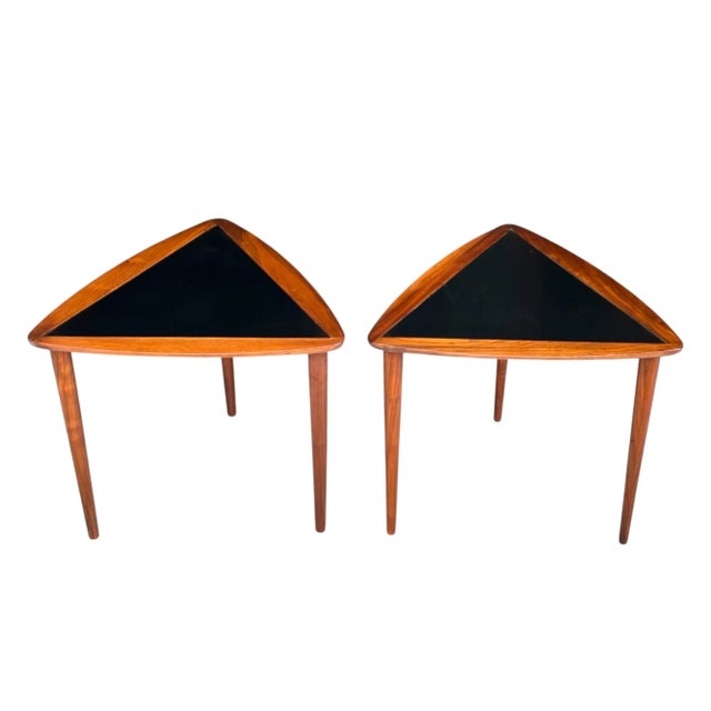 This exceptional pair of restored Danish Modern side tables is a timeless example of Mid-Century Modern Scandinavian...