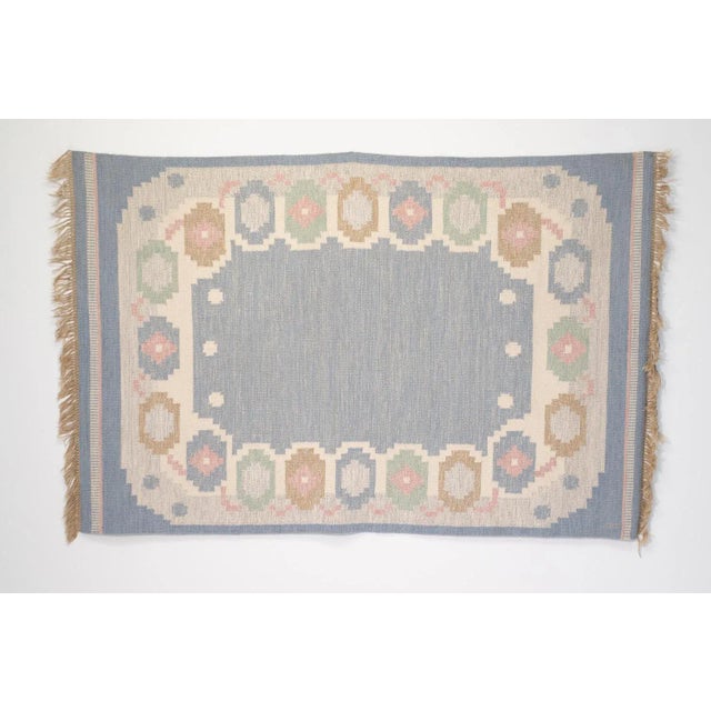 1960s Mid-Century Swedish Kilim in Pale Blue Tones, 1960 For Sale - Image 5 of 5