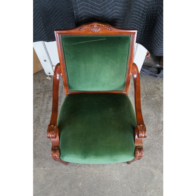 Vintage French Empire Style Birch Upholstered Library Accent Arm Chair Green For Sale - Image 4 of 13