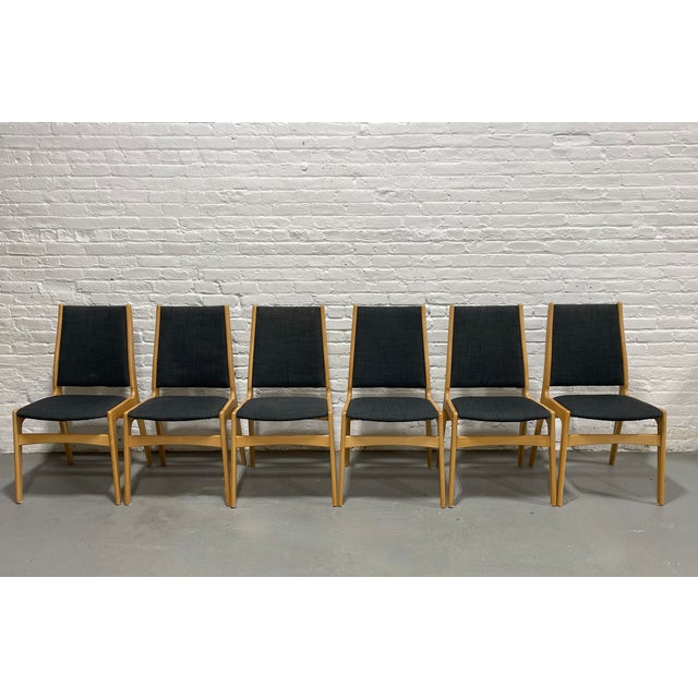 Danish Mid Century Modern Dining Chairs, Set of 6, Beech Wood Frames With Charcoal Upholstery, Scandinavian Modern Dining Chairs, C. 1960s For Sale In New York - Image 6 of 17