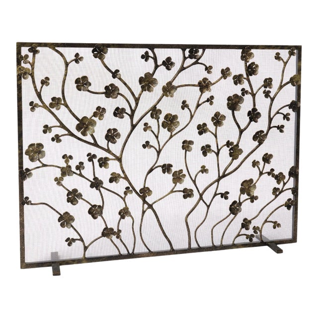 Gold Rubbed Black Primrose Garden Fireplace Screen For Sale