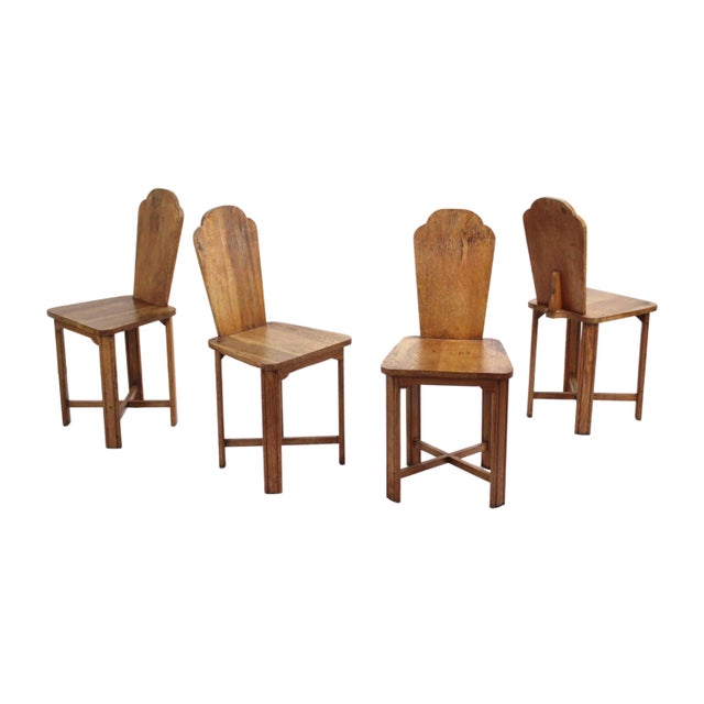 Mid 20th Century Rustic Solid Oak Dining Chairs Set of 4 Chairish