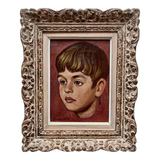 1961 "Portrait of a Young Boy"-Oil on Canvas-Antique French Frame-Signed For Sale