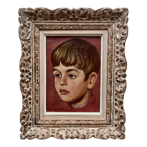 "Portrait of a Young Boy"-Oil on Canvas-Antique French Frame-Signed-1961