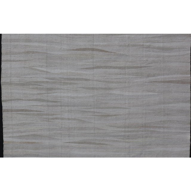 Keivan Woven Arts Large Modern Turkish Flat-Weave in White & Neutral Tone 11'2 X 14'1 For Sale - Image 9 of 12