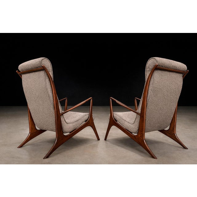 Sculptural Pair of Brazilian Modernist Armchairs in Hardwood & Boucle by John Graz, Brazil, 1950s For Sale - Image 10 of 17
