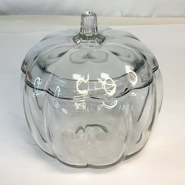 American 1980s Vintage Americana Glass Pumpkin Candy Canister, Halloween & Thanksgiving. For Sale - Image 3 of 6