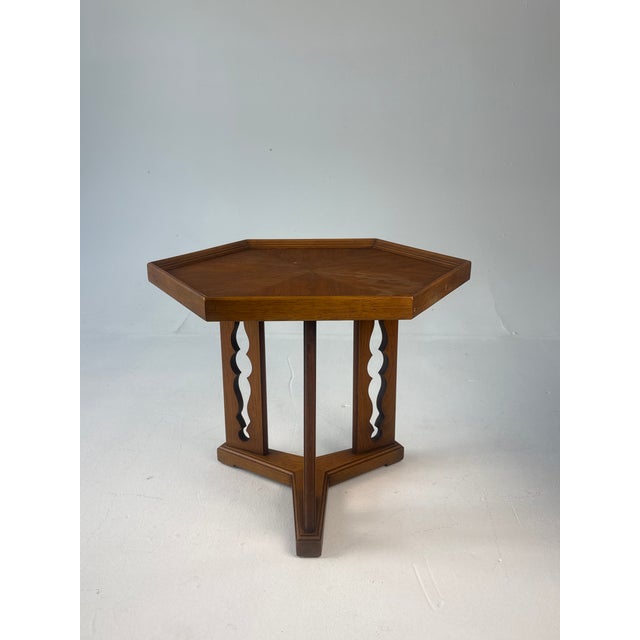 Drexel 1960s Mid-Century Drexel "Esperanto" Pecan Hexagonal Side Tables - A Pair For Sale - Image 4 of 11
