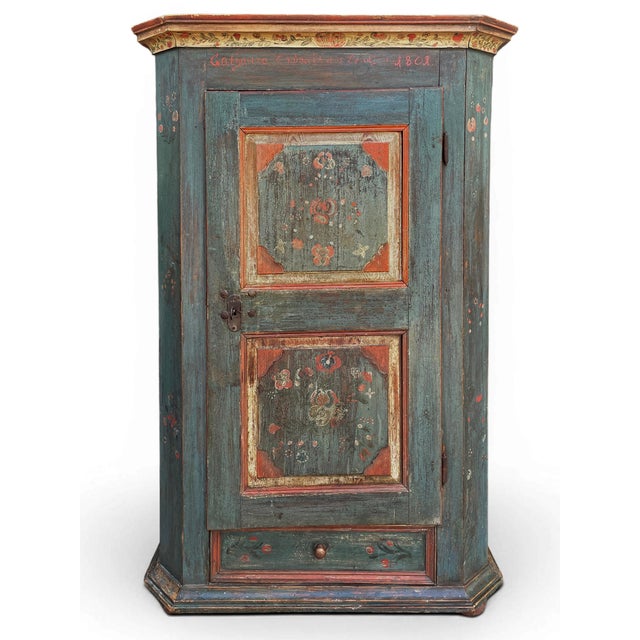 Antique Tyrolean Folk Art Painted Cabinet, 1801 For Sale - Image 17 of 17