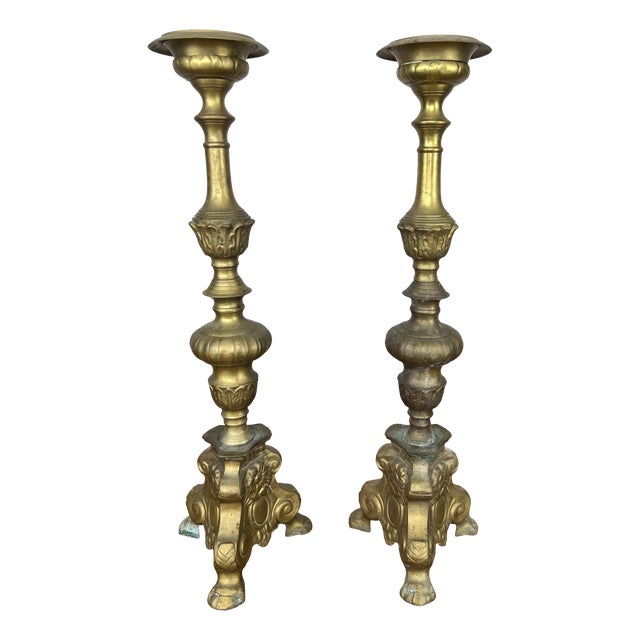 Vintage Brass Ornate Decorative Candleholders, Set of 2 For Sale