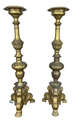 Vintage Brass Ornate Decorative Candleholders, Set of 2