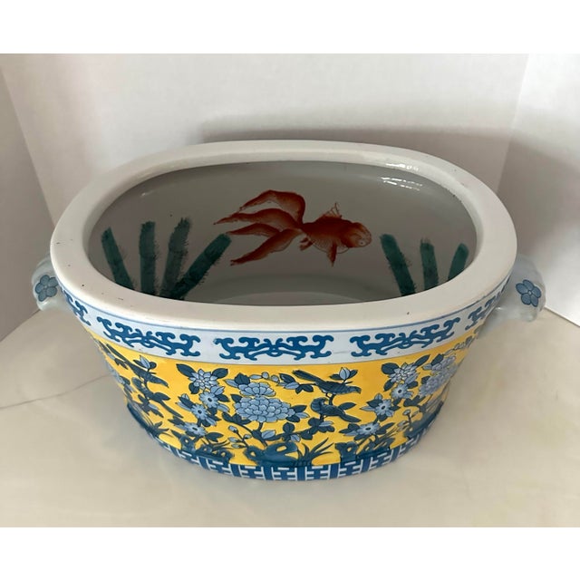 Yellow Vintage Yellow & Blue Chinoiserie Foot Bath Planter For Sale - Image 8 of 9