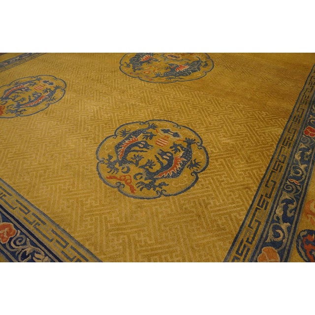1920s Yellow Gold Dragon Antique Chinese Rug 12' X 15'6"handknotted Wool Carpet For Sale In New York - Image 6 of 14