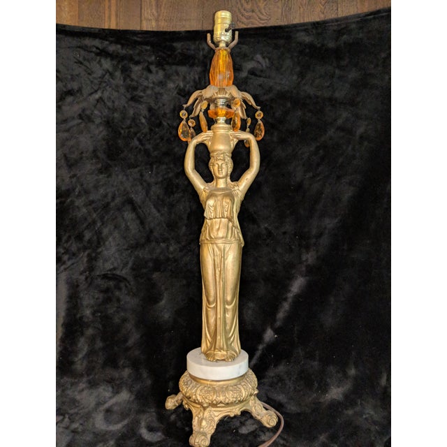 Grecian Lady Statue Brass Table Lamp With Crystals Chairish