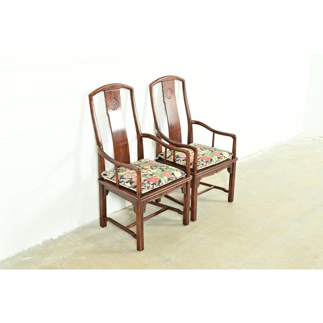 Mid-Century Modern Henredon Hollywood Regency Chinoiserie Sculpted Mahogany Armchairs, Pair For Sale - Image 3 of 15