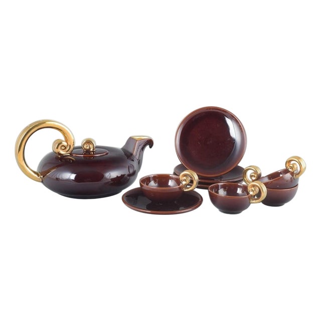 Vintage French Tea Service by Marcel Giraud for Vallauris, 1960s, Set of 9 For Sale