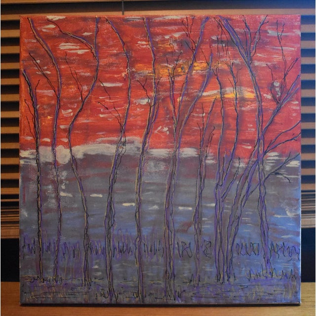 Abstract “Reddish-Bluish Winter Sky” Original Abstract Painting by Artist Pam Roth O’Mara For Sale - Image 3 of 3