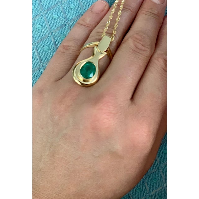 4Ct Colombian Emerald Pendent/Necklace 18 Karat Gold Estate Convertible to Ring For Sale - Image 14 of 18