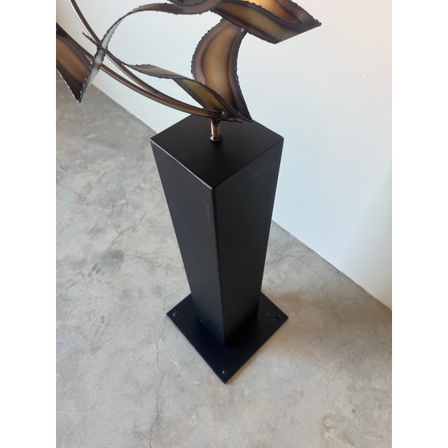 Modern Curtis Jere “Flying Birds” Brutalist Torch-Cut Metal Floor Sculpture on Pedestal/ Sold For Sale - Image 11 of 12