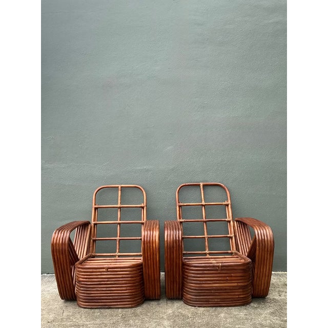 Paul Frankl Vintage Paul Frankl Six Strand Rattan Lounge Chairs - A Pair For Sale - Image 4 of 11