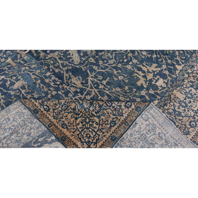 Early 20th Century Fine Antique Indian Blue Handmade Wool Rug For Sale - Image 5 of 9