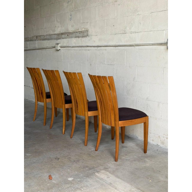 Set of 4 Mid Century Teak Dining Chairs by Benny Linden Sculptural Slat Back For Sale - Image 10 of 10