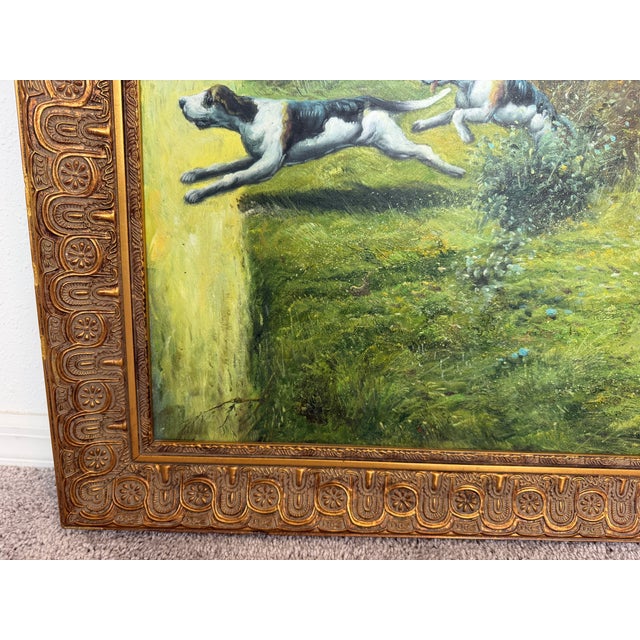 Paint Huge Equestrian Fox Hunt Oil Painting, English Hunting Scene Art, Framed, Signed For Sale - Image 7 of 15