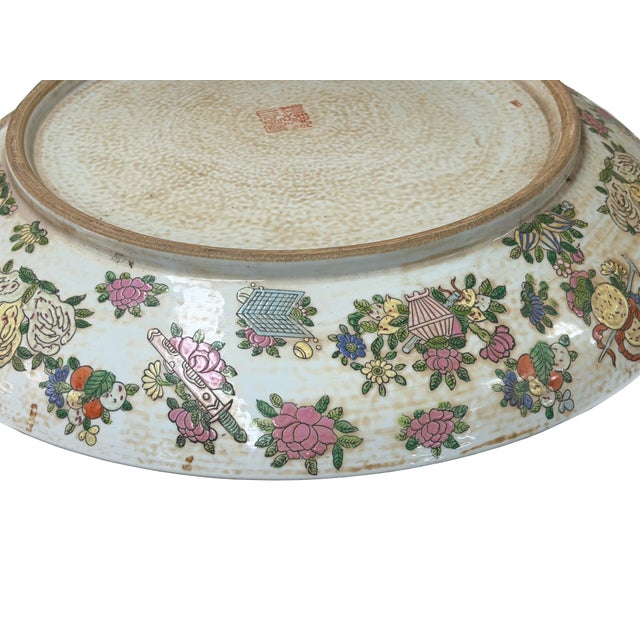 19" Vintage Large Chinese Famille Rose Porcelain Charger Plate For Sale - Image 16 of 17