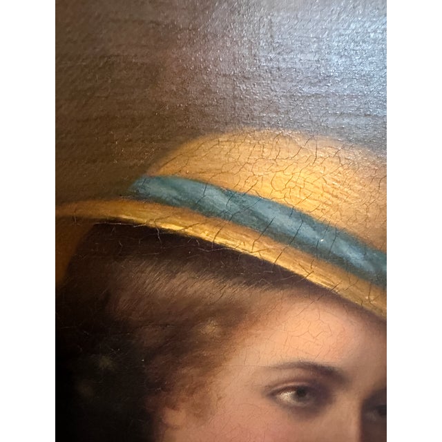 Antique 1868 Oil Portrait Young Woman European Lady Gilt Frame 19th Century For Sale - Image 10 of 12