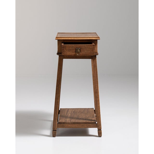 1910-1919 France Warm Honey Oak Slender Oak Pedestal Side Table For Sale - Image 4 of 11