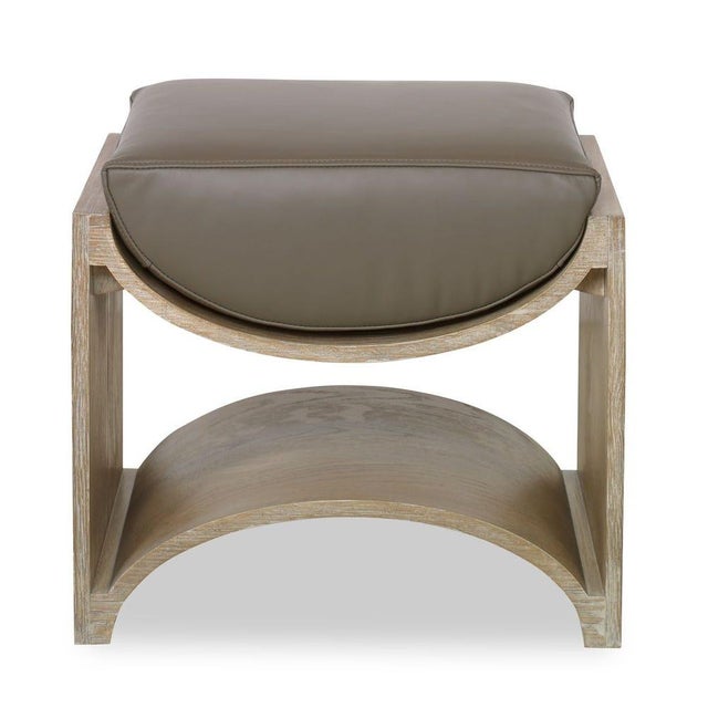 Contemporary Weathered Oak Leather Bench For Sale - Image 3 of 6