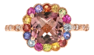 2.51 Carat Tourmaline Sapphire Diamond Rose Gold Cocktail Ring Size 7