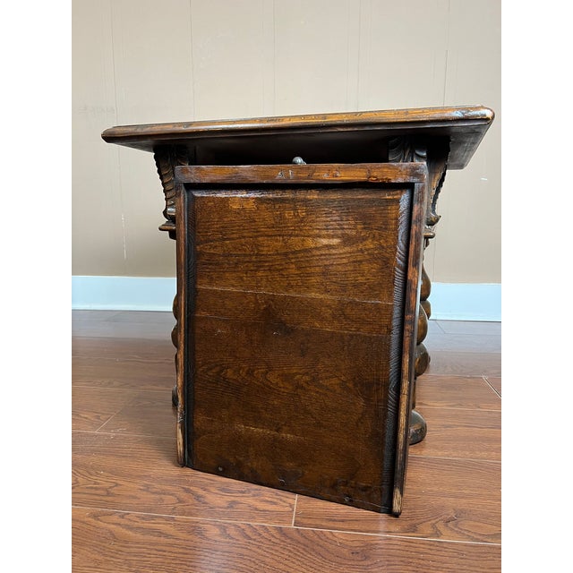 Antique English Side End Table Small Square Carved Oak Jacobean Revival C1910 For Sale - Image 18 of 18