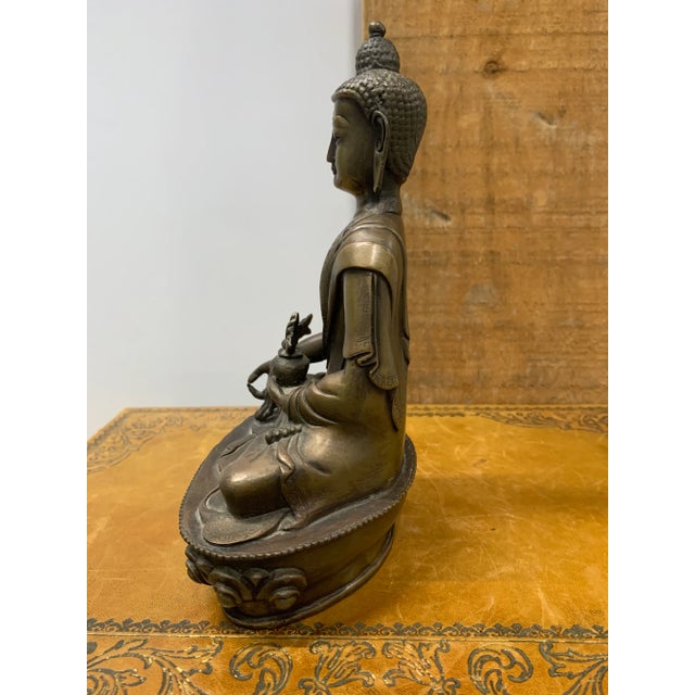 Late 19th Century Patinated Bronze Lotus Blossom Buddha For Sale In Dallas - Image 6 of 7