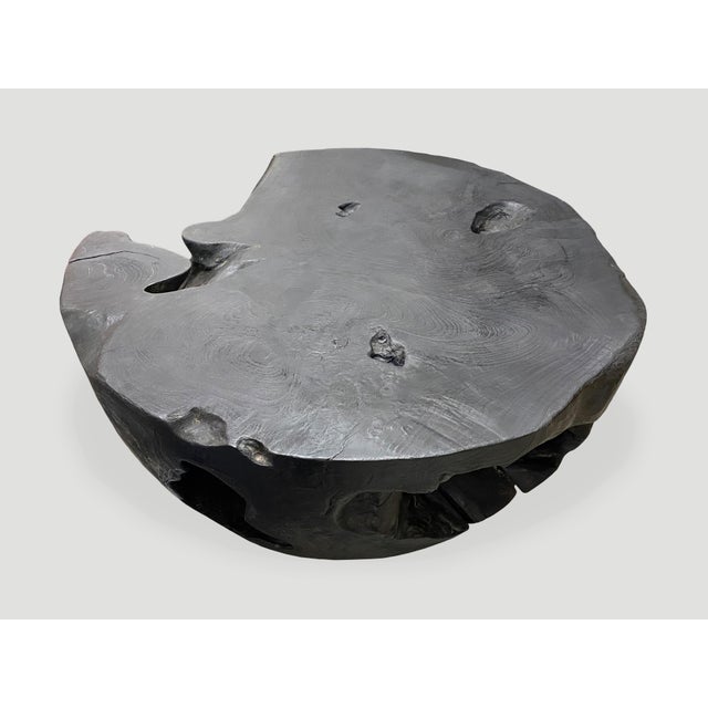 Andrianna Shamaris Drum Shaped Charred Teak Wood Coffee Table For Sale - Image 4 of 18