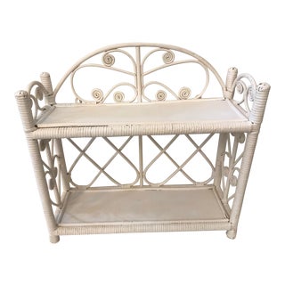 Vintage White Wicker Two Tier Shelf For Sale