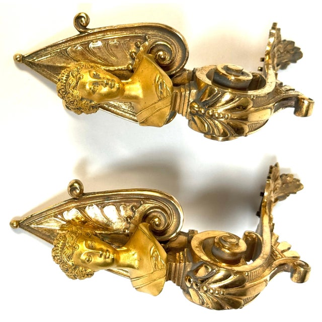 Paint Pair Napoleon III Fire-Gilt Ormolu Curtain Tiebacks with Classical Female Busts For Sale - Image 7 of 18