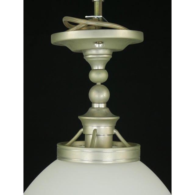 Mid 20th Century Modern White Glass & Brushed Steel Semi Flush Mount Light For Sale - Image 4 of 10