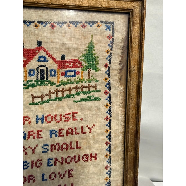 Textile Antique Dear House Sampler in Frame For Sale - Image 7 of 8