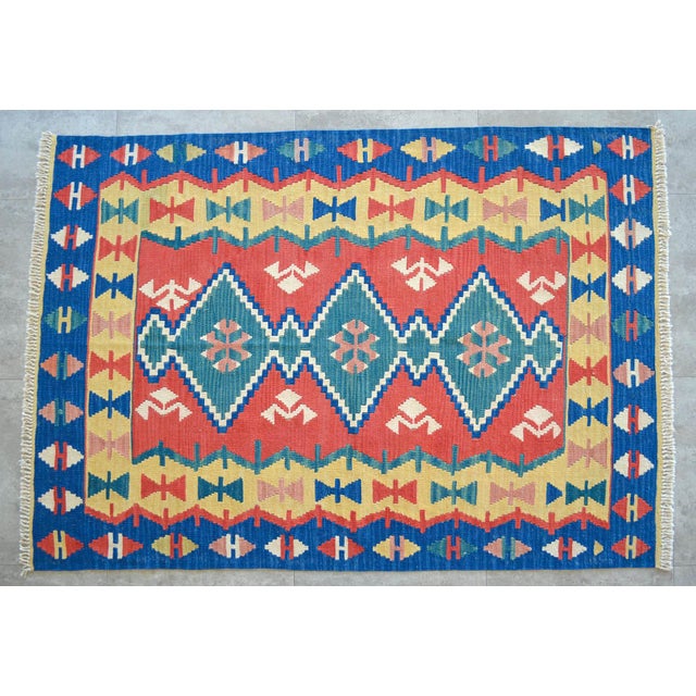 Vintage Turkish Rug Hand-Woven Kilim Rug - 3'10" X 5'6" For Sale - Image 12 of 13