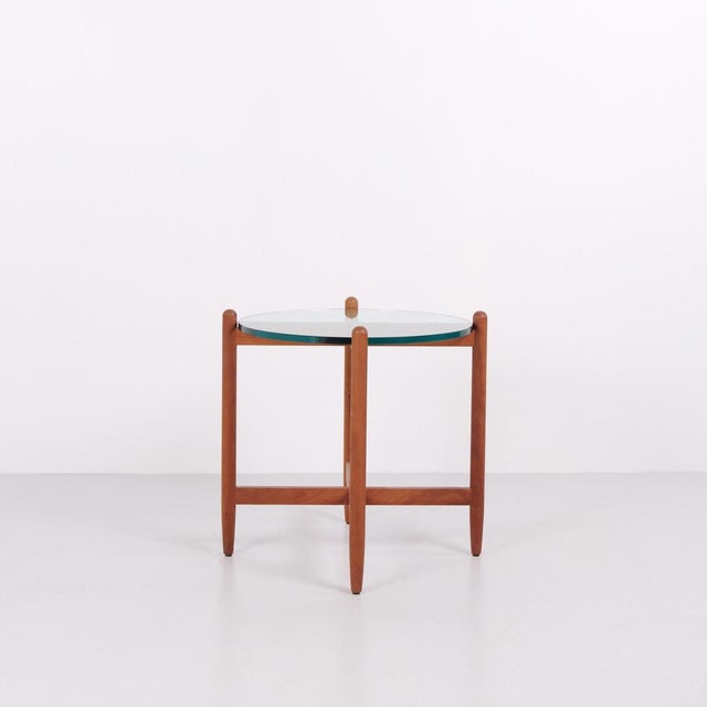 Swedish Cherrywood Side Table with Round Glass Top, 1960s For Sale - Image 3 of 10