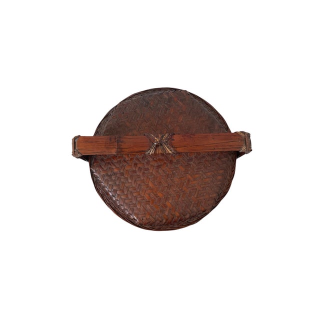 Mid 20th Century Vintage Chinese Rattan Tiered Nested Tiered Wedding Basket Hand Woven 12x10” For Sale - Image 5 of 7